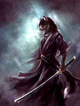 abstract_background ambiguous_gender anthro boots brown_body brown_fur clothing dipstick_tail ears_front footwear fur holding_katana holding_melee_weapon holding_object holding_sword holding_weapon katana looking_forward markings melee_weapon outside raining robe scabbard scar shoes solo standing sword tail tail_markings weapon white_body white_fur divided_(artist) canid canine canis mammal wolf 2023 3:4 dated digital_media_(artwork) hi_res signature