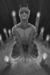 candle circled clothing eyewear glasses male satanic solo underwear jameslewis g_jamez alpaca camelid humanoid mammal absurd_res black_and_white hi_res monochrome sketch