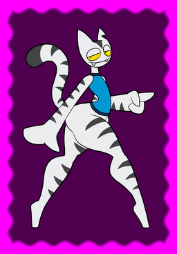 anthro fangs gesture half-closed_eyes hand_gesture looking_at_viewer male narrowed_eyes pointing solo teeth thick_thighs walking thatdawgmurray domestic_cat felid feline felis mackerel_tabby mammal tabby_cat 2022 digital_media_(artwork)