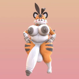 anthro balls belly big_balls big_belly big_breasts big_penis black_body black_fur blush breasts clothing dancing fake_ears fake_rabbit_ears fur genitals gloves grey_eyes grey_nipples gynomorph handwear huge_balls huge_penis humanoid_genitalia humanoid_penis hyper hyper_genitalia hyper_penis inner_ear_fluff intersex looking_at_viewer multicolored_body multicolored_fur music nipples nude one_eye_closed orange_body orange_fur penis simple_background solo thick_thighs tuft vein veiny_penis white_body white_fur wide_hips wink winking_at_viewer 2-ban sound_warning 2-ban_(modeler) taiga_(2-ban) felid mammal pantherine tiger 1:1 2026 3d_(artwork) 3d_animation animated digital_media_(artwork) loop short_playtime sound video