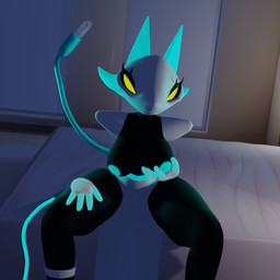 anthro big_breasts breasts clothed clothing electrical_plug_tail female floating_hands holding_breast machine partially_clothed solo thick_thighs z_(artist) voidwillow_(modeler) deltarune undertale_(series) tasque_manager darkner felid feline mammal robot 1:1 2023 3d_(artwork) digital_media_(artwork)