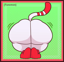 big_butt border butt butt_focus clothing dipstick_tail female feral footwear fur holidays huge_butt markings rear_view red_border red_clothing red_footwear red_socks red_tail_tip socks solo tail tail_markings white_body white_fur tunemon christmas junipurr domestic_cat felid feline felis mammal 2023 digital_media_(artwork)