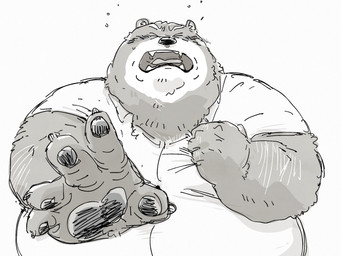anthro belly big_belly bodily_fluids clothing crying eyes_closed humanoid_hands kemono male overweight overweight_male shirt solo tears topwear pommn_mn bear mammal 2023 4:3 hi_res