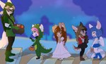 anthro clothing costume group holidays kigurumi male onesie trick-or-treating young young_anthro artypanda halloween lordvictor rustypawz ailurid dinosaur mammal prehistoric_species red_panda reptile scalie nonbinary_(lore)