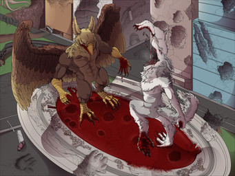 abs ambiguous_fluids anthro beak biceps blood blood_on_face blood_on_foot blood_on_hand bodily_fluids brown_body building building_destruction city claws corpse death destruction duo extreme_size_difference feathered_wings feathers feet fingers footprint fur gore gore_focus group house macro male massacre muscular muscular_anthro muscular_male nude open_mouth outside pawpads pawprint paws pecs raised_leg rampage sharp_teeth size_difference smile stadium stomping tail teeth toes vore white_body white_fur wings ohohflamethrower mythology carpo kill_(sergal) avian gryphon mythological_avian mythological_creature sergal absurd_res digital_media_(artwork) hi_res