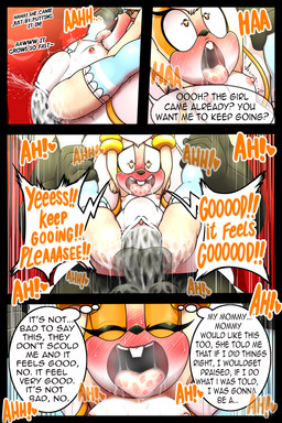 abdominal_bulge anthro anthro_penetrated areola balls black_nose bodily_fluids clothing cum cum_in_vagina cum_inside dialogue duo eyes_closed female female_penetrated fingers forced genital_fluids genitals legwear loli male male/female male_penetrating male_penetrating_female mind_break nipples penetration penis rape sex solo_focus speech_bubble text tongue tongue_out vaginal vaginal_penetration young young_anthro dexstar sega sonic_the_hedgehog_(series) cream_the_rabbit lagomorph leporid mammal rabbit 2:3 comic digital_media_(artwork) english_text hi_res