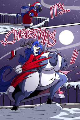 2_horns anthro areola beak belly big_beak big_belly big_breasts biped blue_body blue_feathers blue_hair breasts christmas_clothing christmas_headwear clothing deep_navel dialogue dress fangs feathers female fur genitals grey_areola grey_body grey_fur grey_nipples hair hat headgear headwear holidays hooves horn huge_breasts ice icicle long_tail moon multicolored_body multicolored_feathers multicolored_fur navel night nipples open_mouth overweight overweight_anthro overweight_female railing red_clothing red_dress santa_hat sky smile snow solo species_transformation standing star starry_sky tail teeth text thick_thighs tongue torn_clothing torn_dress transformation two_tone_body two_tone_feathers two_tone_fur vulva white_body white_feathers white_fur wide_hips sachasketchy christmas reina_(sachasketchy) avian bird bovid caprine goat mammal toucan 2023 comic digital_drawing_(artwork) digital_media_(artwork) english_text hi_res