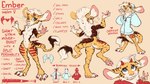 2024 animancer anthro beast_(disambiguation) blue_eyes cheetah clothing dipodid ember_(disambiguation) english_text felid feline female fluffy hi_res hoodie horn jerboa mammal mane model_sheet rodent solo spots stripes text topwear