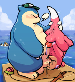 69_position anal anthro berry blush bodily_fluids cum cum_drip dripping duo fishing_rod food fruit genital_fluids held_by_tail male male/male oral oral_penetration penetration plant rimming saliva saliva_drip saliva_on_anus saliva_on_face saliva_string sex raburigaron nintendo pokemon buizel generation_1_pokemon generation_4_pokemon humanoid pokemon_(species) slowpoke snorlax hi_res