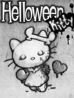 blood bodily_fluids brain creepy_cute dismemberment female gore holidays organs severed_arm severed_body_part severed_limb solo mot halloween hello_kitty_(series) sanrio hello_kitty_(character) domestic_cat felid feline felis mammal undead zombie monochrome traditional_media_(artwork)
