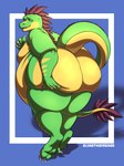 3_toes anthro belly big_belly big_butt blue_background butt claws fat_arms feathered_crest feathers feet finger_claws green_body green_scales green_tail half-closed_eyes hand_on_butt hand_on_own_butt head_crest huge_butt looking_at_own_butt male male_anthro moobs multicolored_body multicolored_scales narrowed_eyes nude_anthro nude_male obese obese_anthro obese_male overweight overweight_anthro overweight_male pupils purple_body purple_feathers purple_tail_tuft scales sharp_teeth simple_background slit_pupils solo striped_arms stripes tail tail_tuft teeth thick_thighs three-quarter_view toe_claws toes toothy_smile tuft two_tone_body two_tone_scales white_claws yellow_body yellow_eyes yellow_scales yellow_stripes yellow_tail eliasthefeeder troodon_(character) dinosaur prehistoric_species reptile scalie theropod troodon troodontid 2024 artist_name colored digital_drawing_(artwork) digital_media_(artwork) english_description hi_res shaded