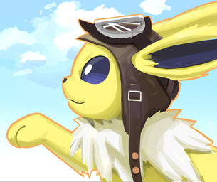 ambiguous_gender aviator_cap aviator_glasses cloud eyewear fur glasses goggles headgear outside raised_arm sky solo yellow_body yellow_fur cloterchohan nintendo pokemon eeveelution generation_1_pokemon jolteon pokemon_(species) hi_res