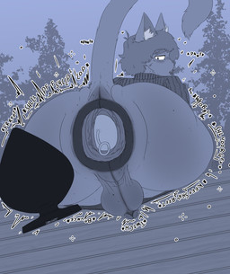 anal anal_beads anal_storage anthro anus ass_up backsack balls bench bending_of_the_rectum big_anus big_balls big_butt blush bob_cut bottomwear bottomwear_down butt buttplug buttplug_pull_out cavity_storage clothed clothing denim denim_bottomwear denim_clothing femboy freckled_butt freckles gaping gaping_anus genital_raphe genitals huge_butt jeans loose_anus loose_orifice male markings mole_(marking) mole_on_butt mole_on_neck onomatopoeia pants pants_down partially_clothed perineal_raphe perineum plant plug_(sex_toy) presenting presenting_hindquarters pull_out raised_tail raphe_(anatomy) retention scrotal_raphe sex_toy solo sound_effects spread_anus spreading stretched_anus stretching sweater tail text topwear tree turtleneck kittykuscell domestic_cat felid feline felis mammal hi_res monochrome