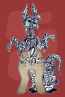 ambiguous_gender anthro blue_eyes bodily_fluids brown_body brown_fur brown_legs fur goo_drip long_ears markings red_background simple_background slime_drip solo striped_arms striped_body striped_ears striped_markings striped_neck striped_tail stripes tail tail_markings tears plentyofsoup dizzy_(plentyofsoup) goo_creature mammal digital_media_(artwork) hi_res