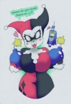 anthro big_breasts bomb breasts clothed clothing clown duo explosives fangs female fool's_hat hat headgear headwear heart_symbol huge_breasts slightly_chubby solo_focus teeth thick_thighs smokyjai batman_(series) dc_comics batman harley_quinn human mammal digital_media_(artwork) portrait three-quarter_portrait