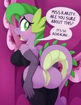 absurd_res anthro big_breasts big_butt blush breasts butt crossgender dialogue dragon english_text female friendship_is_magic hasbro hi_res looking_back my_little_pony mythological_creature mythological_scalie mythology pearlyiridescence rear_view scalie solo spike_(mlp) tail text