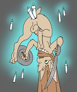 anal anal_penetration anthro anus balls bat_ears bat_tail butt candle candle_in_ass candle_insertion candlestick cloak cloak_only clothing fur genitals ghost_levitation glowing green_eyes haunted_objects haunting holding_melee_weapon holding_object holding_weapon humanoid_genitalia humanoid_penis levitation male male_penetrated melee_weapon nude nude_anthro nude_male penetration penis shield simple_background solo sword tail tan_body tan_fur upside_down weapon halbean leinglo third-party_edit turo_of_akesh bat desert_long-eared_bat mammal wingless_bat 5:6 color_edit colored digital_media_(artwork) hi_res