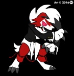 ambiguous_gender anthro claws cosplay fangs fur red_body red_fur simple_background solo teeth white_body white_fur malamiteltd nintendo pokemon iori_yagami canid canine generation_7_pokemon lycanroc mammal midnight_lycanroc pokemon_(species) 2016 alpha_channel