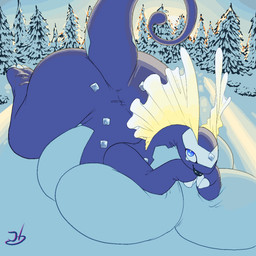 anthro anthrofied big_breasts blue_body blue_eyes breasts female huge_breasts lips lying non-mammal_breasts nude obese obese_anthro obese_female overweight overweight_anthro overweight_female plant snow solo tree stormdragonblue nintendo pokemon aurorus dinosaur fossil_pokemon generation_6_pokemon pokemon_(species) prehistoric_species reptile scalie 1:1 hi_res signature