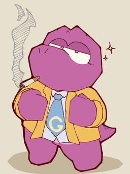 accessory anthro biped clothing male necktie pink_body shirt simple_background smoking solo standing topwear wyvern967567 gameoverse glitch_productions gobbles_(gameoverse) dinosaur prehistoric_species reptile scalie 2026 3:4 hi_res