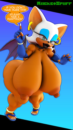 anthro armwear bat_wings big_breasts big_butt breasts butt claws clothing collar ear_piercing ear_ring elbow_gloves fangs female fingerless_gloves flip_flops footwear gloves handwear huge_breasts huge_butt lips looking_at_viewer membrane_(anatomy) membranous_wings piercing ring_(jewelry) ring_piercing sandals shoes solo speech_bubble spiked_collar spikes talking_to_viewer teeth thick_lips thick_thighs toe_claws wings rocketspuff sega sonic_the_hedgehog_(series) rouge_the_bat bat mammal 3d_(artwork) 4k 9:16 absurd_res digital_media_(artwork) hi_res