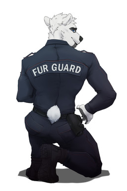 anthro boots butt butt_focus clothing combat_boots fluffy fluffy_tail footwear looking_back male police police_officer police_uniform presenting presenting_hindquarters rear_view shoes sitting smile smirk solo tail thick_thighs uniform nikrebelis harleo bear mammal polar_bear ursine 2:3 absurd_res hi_res
