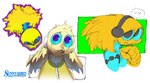 anthro black_headphones blue_clothing blue_sclera clothing electronics feathers female female_anthro headphones jacket purple_eyes solo topwear yellow_body yellow_clothing yellow_feathers yellow_jacket_(clothing) yellow_topwear jg_genesiskeys sunny_(jg_genesiskeys) avian bird 2023 hi_res