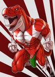 3_fingers 3_toes abs anthro bodily_fluids bulge clothing erection feet fingers genitals male muscular nipples open_mouth pecs penis saliva solo thong toes underwear vein veiny_penis iudicium86 mighty_morphin_power_rangers power_rangers red_ranger dinosaur prehistoric_species reptile scalie theropod tyrannosaurid tyrannosauroid tyrannosaurus tyrannosaurus_rex hi_res