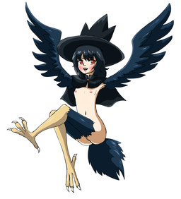 areola avian_feet black_body black_feathers black_hair blush breasts eyelashes feathers feet female hair mostly_nude navel nipples open_mouth red_eyes simple_background small_breasts solo talons toes white_background wings young young_female young_humanoid monotsuno european_mythology greek_mythology mythology nintendo pokemon animal_humanoid avian avian_humanoid generation_2_pokemon harpy humanoid murkrow mythological_avian mythological_creature pokemon_(species) hi_res