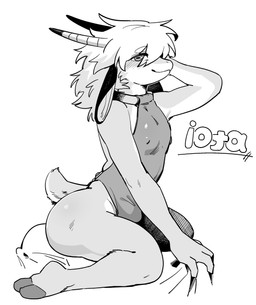 anthro biped blush blush_lines bulge closed_smile clothed clothed_anthro clothed_male clothing grabbing_sheets hair hand_on_hair horizontal_pupils looking_at_viewer male male_anthro medium_hair messy_hair mouth_closed nipple_outline plantigrade pupils scut_tail short_tail side_view sitting slim slim_anthro slim_male smile solo tail wariza uro0000 bovid caprine goat mammal 2026 absurd_res digital_drawing_(artwork) digital_media_(artwork) greyscale hi_res monochrome