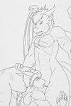 andromorph andromorph/male anthro cunnilingus duo genitals intersex intersex/male male oral pussy scar sex size_difference vaginal dragonofdarkness13 mythology ed_ryujin jason_(sexydragon201) dragon mythological_creature mythological_scalie scalie hi_res monochrome