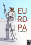 absurd_res anthro armor astronaut big_eyes black_eyes brown_body capybara caviid clothed clothing comic cover cover_art cover_page english_text headgear helmet hi_res holding_object landscape male mammal marcus_(orbitalis) melee_weapon orbitalis polearm rodent sky snow solo spear standing text weapon white_clothing