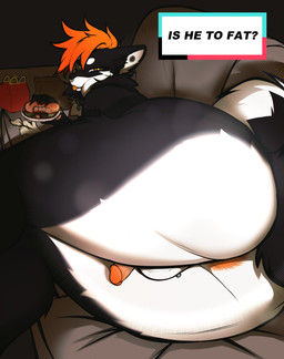 anthro anus big_butt black_body black_fur blep butt butt_heart eating eating_food facial_piercing femboy food fur genitals guiche_piercing hair huge_butt humanoid_genitalia humanoid_penis lying male nose_piercing nose_ring nude_male on_side orange_hair penis piercing presenting presenting_hindquarters question ring_piercing solo text tongue tongue_out tongue_piercing white_body white_fur nastycalamari mcdonald's jasy_(jasy) canid canine canis domestic_dog mammal absurd_res english_text hi_res