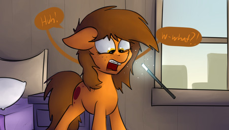 braces dialogue female feral freckles magic solo spell text marsminer hasbro my_little_pony fan_character venus_spring earth_pony equid equine horse mammal pony digital_media_(artwork) english_text hi_res