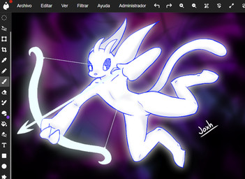 3_fingers ambiguous_gender antennae_(anatomy) anthro arched_back archer arrow_(weapon) big_ears bow_(weapon) falling fingers floppy_ears fur glowing glowing_body hooves nude ranged_weapon simple_background solo tail text weapon white_body white_fur conditional_dnp joxh microsoft ori_(series) xbox_game_studios ori_(ori) guardian_spirit artist_name digital_media_(artwork) shaded spanish_text