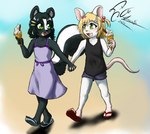 anthro clothing dessert dress duo female food hand_holding ice_cream narrow_hips thin_calves thin_legs thin_thighs tomboy young dekaisen ashka kujin mammal mephitid murid murine rat rodent skunk hi_res