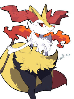 3_fingers :3 ambiguous_anthro ambiguous_gender anthro arm_tuft big_tail biped black_body black_fur bottomwear cheek_tuft chest_tuft clothing dipstick_tail elemental_manipulation eyelashes facial_tuft fingers fire fire_manipulation fluffy fluffy_chest front_view fur hip_tuft holding_object holding_stick inner_ear_fluff looking_at_viewer markings multicolored_body multicolored_fur nude_ambiguous nude_anthro object_in_tail on_one_leg pointy_ears pointy_nose prick_ears pseudo_clothing raised_foot red_body red_eyes red_fur red_inner_ear_fluff red_nose red_tail_tip shoulder_tuft simple_background skirt smile solo standing stick tail tail_markings tapering_snout three-quarter_view tuft two_tone_tail wand white_background white_body white_fur yellow_body yellow_fur yellow_tail kokokokokodari nintendo pokemon braixen canid generation_6_pokemon mammal pokemon_(species) 2026 3:4 cel_shading colored digital_drawing_(artwork) digital_media_(artwork) hi_res portrait shaded signature three-quarter_portrait