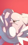 2022 :< absurd_res ambiguous_gender angry biped black_eyes blissey egg front_view frown generation_2_pokemon granbull hair hi_res looking_at_viewer makotoo multicolored_body nintendo overweight overweight_ambiguous pink_body pink_hair pokemon pokemon_(species) pouch_(anatomy) red_background shadow short_hair simple_background solo standing two_tone_body white_body