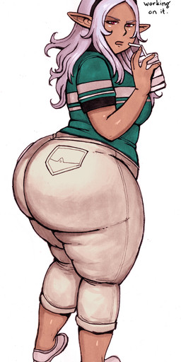 accessory bargaining belly beverage big_butt biped bottom_heavy bottomwear breasts butt butt_focus clothed clothing container cup dark_body dark_skin denim denim_bottomwear denim_clothing drinking_straw female footwear hair hair_accessory hairband holding_beverage holding_container holding_cup holding_object huge_butt huge_thighs humanoid_pointy_ears jeans logo long_hair looking_at_viewer looking_back looking_back_at_viewer medium_breasts not_furry open_mouth overweight overweight_female overweight_humanoid pants pointy_ears rear_view red_eyes shirt shoes simple_background slightly_chubby slightly_chubby_female slightly_chubby_humanoid solo standing talking_to_viewer text thick_thighs tight_bottomwear tight_clothing tight_jeans tight_pants topwear weight_conscious white_background white_bottomwear white_clothing white_hair white_jeans white_pants wide_hips the-murdellicious plus-sized_elf kuroeda_(plus-sized_elf) dark_elf elf humanoid mammal near-human 2025 absurd_res artist_logo english_text full-length_portrait hi_res portrait