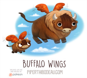 ambiguous_gender black_eyes brown_body brown_fur cloud duo feral flying fur horn humor pun size_difference sky tan_body tan_fur text visual_pun wings piper_thibodeau bison bovid bovine mammal digital_media_(artwork) digital_painting_(artwork) english_text painting_(artwork)