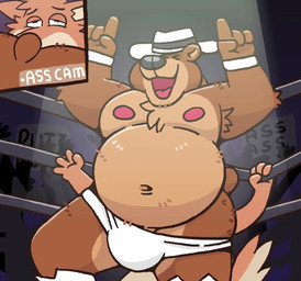 anal anthro audience belly belly_jiggle big_nipples briefs briefs_down bulge butt butt_shot butt_smother cheering clothed clothing cutaway duo duo_focus fighting_ring fupa group hat headgear headwear humiliation jiggling looking_at_butt male male/male moob_jiggle moobs nipples oral overweight overweight_anthro overweight_dom overweight_male pose public public_humiliation rimming sex smile smothering spotlight stinkface tongue tongue_out topless underwear white_briefs white_clothing white_hat white_headwear white_underwear wrestling wrestling_briefs paddlebear bear canid canine fox mammal 2d_animation animated frame_by_frame no_sound short_playtime