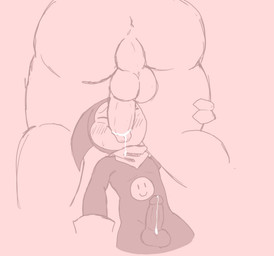 anthro anus backsack balls baseball_cap blush bodily_fluids butt clothing cum cum_in_mouth cum_inside duo erection genital_fluids genitals hat headgear headwear irrumatio kerchief male male/male neckerchief neckwear oral penile penis penis_in_mouth perineum precum sex shortstack shortstack_male size_difference text throat_swabbing lxzylux bandai_namco digimon angoramon digimon_(species) impmon english_text hi_res