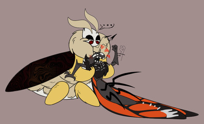 2_antennae 4_legs ambiguous_anthro ambiguous_gender angry antennae_(anatomy) anthro arm_tuft arthropod_abdomen black_antennae black_wings cross-popping_vein duo ellipsis female female_taur fluffy_body folded_wings fur head_tuft hug hugging_another hugging_from_behind insect_wings lepidopteran_wings looking_at_another monotone_background monotone_body motion_lines multicolored_body multicolored_wings narrowed_eyes nude_taur orange_wings purple_background quadruped red_eyes ruff screaming simple_background sitting slim_ambiguous speech_bubble teeth tuft white_head wings yellow_antennae yellow_legs luntali999 disney hoppers_(disney) pixar fan_character mortha_(luntali999) titus_(hoppers) arthropod butterfly insect lepidopteran moth taur 2026 digital_drawing_(artwork) digital_media_(artwork) flat_colors