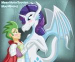 2011 alternate_species blush cute_fangs dragon dragonification duo female friendship_is_magic hasbro human humanized male mammal meanmotorscooter my_little_pony mythological_creature mythological_scalie mythology rarity_(mlp) scalie spike_(mlp) tail