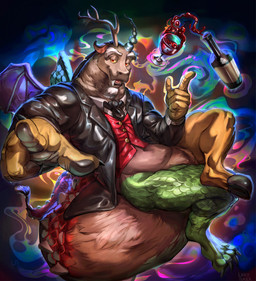 alcohol anthro beverage bottle bottomless butler clothed clothing container featureless_crotch floating glass horn lidded_eyes looking_at_viewer male sitting solo suit wine lokibara friendship_is_magic hasbro my_little_pony discord_(mlp) chimera draconequus hybrid absurd_res hi_res