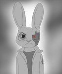 anthro clothing cybernetic_eye cybernetics ears_up exposed_endoskeleton female frown jacket machine solo topwear wounded a-signature disney zootopia judy_hopps the_terminator_(terminator) lagomorph leporid mammal rabbit robot 5:6 crossover hi_res