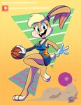 3_toes 4_fingers anthro ball barefoot basketball_(ball) blonde_hair blue_eyes countershade_feet countershading feet female fingers fur hair happy open_mouth open_smile smile smiling_at_viewer solo tan_body tan_feet tan_fur toes jurassiczalar looney_tunes warner_brothers lola_bunny lagomorph leporid mammal rabbit absurd_res hi_res