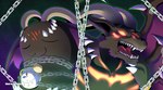 angry anthro chain glowing glowing_eyes horn male red_eyes gerukizoku bandai_namco digimon belphemon belphemon_(rage_mode) belphemon_(sleep_mode) bovid caprine demon digimon_(species) goat mammal absurd_res hi_res