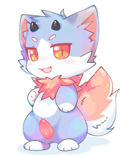 2_horns anthro biped blue_body blue_fur chibi circle_eyebrows countershading cross_pupils digitigrade eyebrows fluffy fluffy_tail fur fur_tuft genitals glistening glistening_eyes head_tuft horn inner_ear_fluff looking_at_viewer male male_anthro multicolored_body multicolored_fur neck_tuft open_mouth penis pink_penis red_eyes semi-anthro simple_background solo standing tail tapering_penis three-quarter_view tuft white_background white_body white_countershading white_fur kirichiiii ambiguous_species mammal 2024 digital_drawing_(artwork) digital_media_(artwork) shaded soft_shading
