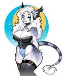 2024 anthro areola artist_name big_breasts big_hair blue_eyes breasts clothed clothing colored corset curvy_anthro curvy_female curvy_figure digital_drawing_(artwork) digital_media_(artwork) ear_piercing ear_ring ear_tuft eyeshadow fangs female front_view fur fur_markings gold_(metal) gold_jewelry grey_body grey_fur hair hand_behind_back hi_res jewelry leggings legwear leotard lezified lily_(lezified) lingerie long_hair looking_at_viewer makeup mammal markings multicolored_body multicolored_fur nipple_slip nipples piercing pinup pose ring_piercing selis simple_background skimpy smile solo sparkles straps tail tail_tuft teeth thick_thighs thin_tail topwear tuft wavy_hair white_body white_fur white_hair wide_hips